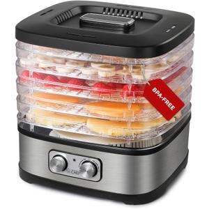 COMMERCIAL CHEF Food Dehydrator, 5 BPA-Free 10 x 9.25 Adjustable Height Trays, Stainless Dehydration Machine for Beef Jerky, Dehydrated Vegetables, Fruits and More, CHD200S, Black/Stainless Look