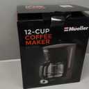 Mueller 12-Cup Drip Coffee Maker - Borosilicate Carafe, Auto-Off, Reusable Filter, Anti-Drip, Keep-Warm Function, Clear Water Level Window Coffee Machine, Kitchen Essentials & Accessories (Black)