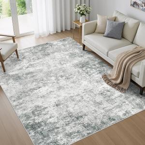 WITSHOCK 5x7 Area Rugs for Living Room : Machine Washable - Non Slip Modern Abstract Rug for Bedroom Under Dining - Stain Resistant for Household - Pet Owners (Grey)