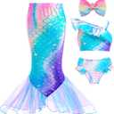 GALLDEALS Girls Swimsuit 3 Piece Bathing Suits Flounce Ruffle Tankini Set Beach Swimwear with Cover Ups Skirt for 3-10 Years (5-6 Years, Blue)