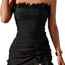 SweatyRocks Women's 3 Piece Strapless Swimsuits 3D Flower Tummy Control Vacation Tankinis with Skirt (Black)