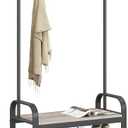 VASAGLE Coat Rack, Hall Tree with Shoe Bench for Entryway, Entryway Bench with Coat Rack, 4-in-1, with 9 Removable Hooks, a Hanging Rod, 13.3 x 28.3 x 72.1 Inches, Greige and Black UHSR40MB