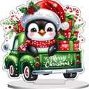 VODAPYC Christmas Penguin Diamond Art Tabletop Painting Kit, DIY Stand Up Double Sided Special Shaped Gnome Diamond Painting Desktop Ornament(Christmas Penguins Truck)
