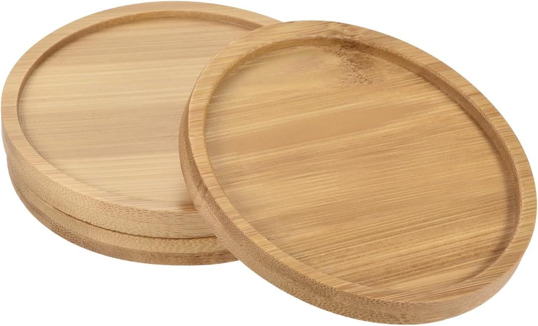 PATIKIL Plant Pot Saucer, 3 Pack 4 Inch OD Bamboo Round Flower Drip Tray for Indoors (10cm)