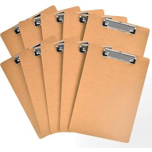 Happyhapi 10 Pack 9" x 12.5" Wooden Hardboard Clipboards with Low Profile Clip, A4 Clip Boards for Office, Home, Classroom