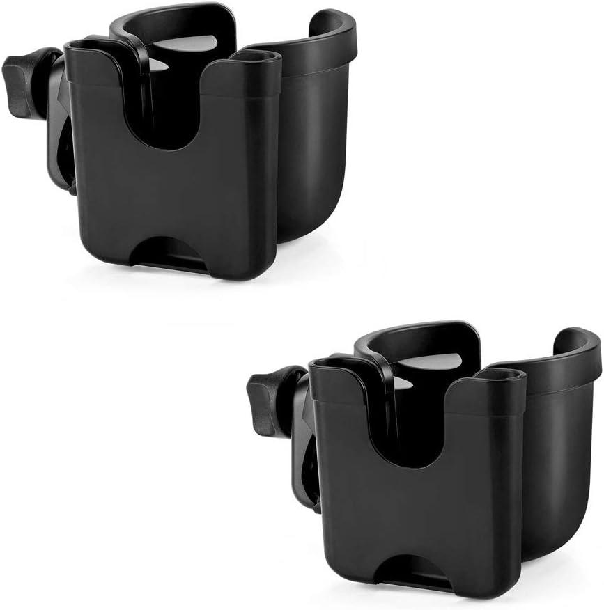 Accmor Stroller Cup Holder with Phone Holder, Bike Cup Holder, Universal Cup Holder for Uppababy Nuna Doona Strollers, 2-in-1 Cup Phone Holder for Stroller, Bike, Wheelchair, Walker, Scooter (All Black-2pc)