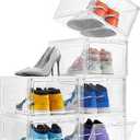 Attelite Shoe Box Organizer,Set of 6,Stackable Plastic Shoe Box with Clear Door, Shoe Storage Box Containers,For Display Sneakers,Easy Assembly,Fit up to US Size 12(13.4x 10.6x 7.4)