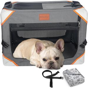 Collapsible Dog Crate-Portable Dog Crates for Small Medium Dogs,4-Door Portable Pet Travel Crate,Sturdy/Breathable/Comfortable,Indoor & Outdoor & Car Back Seat;Soft Dog Blanket (26.0"L x 18.0"W x 18.0"H, Grey-Dog Crate)