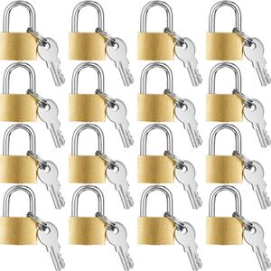 Hotop 16 Pieces Mini Padlock Small Solid Brass Locks 1.25'' with 3 Keys for Luggage, Backpack, Gym, Suitcase, Classroom Matching Game and More