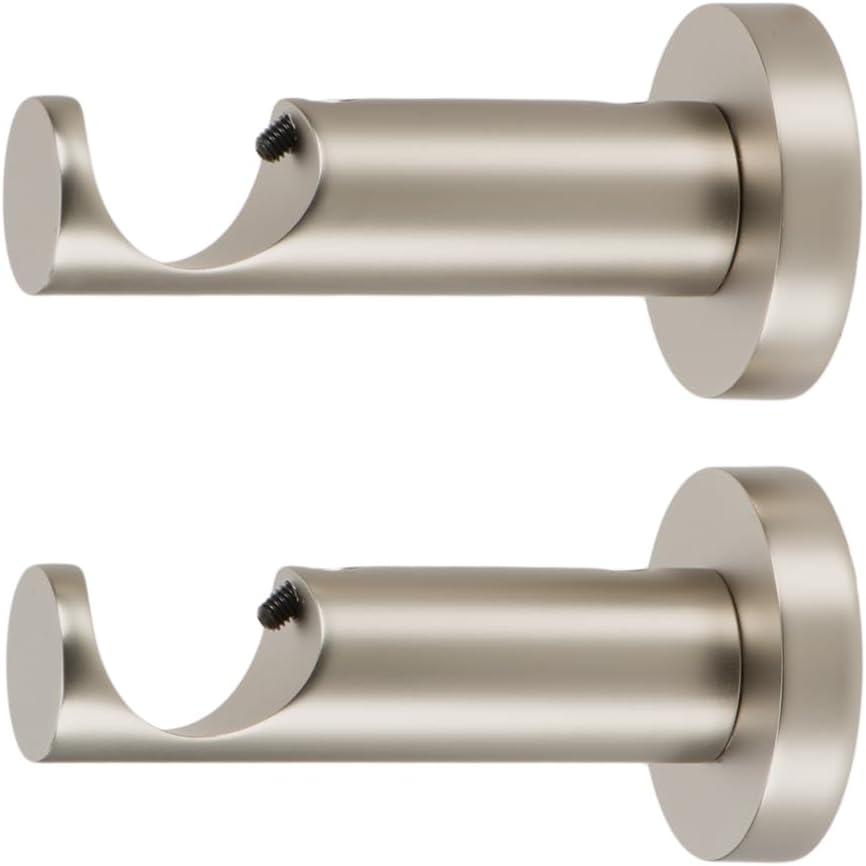 Ivilon Ceiling or Wall Mount Curtain Rod Brackets Holders for Curtain Rods of 7/8 and 1 Inch Diameter. Set of 2. Color Satin Nickel