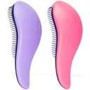 Crave Naturals Glide Thru Detangling Brush for Adults and Kids - Detangler Brush for Curly or Straight, Wet or Dry Hair - Gentle on Tangles Hair Comb - 7.5x3-Inch, Pink and Purple (Pack of 2)