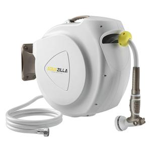 Retractable Garden Hose Reel, 5/8 in 65+6 ft, Heavy Duty Wall Mounted Water Hose Reel, Spring Power Automatic Rewind, Any Length Lock, 180° Swivel Bracket, 10 Pattern Spray Nozzle