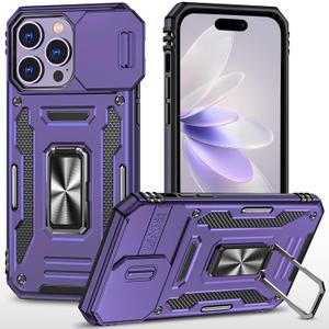 Case for iPhone 14 Pro with Camera Lens Cover, with Ring Holder Kickstand, fit Magnetic Car Mount, for iPhone 14 Pro (Purple)