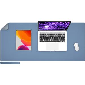 Faux Leather Desk Pad Blotter,Water and Slip Resistant Writing Desk Protector Mat,Blue Large Mouse Pad for Desktop/Office Home Table Cover,36x17 in, Blue 