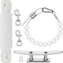 Flag Rope and Clips Kit, 50 Ft Flag Pole Rope Halyard Polyester Rope with Heavy Duty 6" Cleat Hook, Flagpole Retainer Ring and 2 Pcs Stainless Steel Swivel Snap Clips for Flagpoles Up to 25ft (white-50ft B)