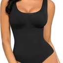 FeelinGirl Womens Shapewear Tummy Control Thong Bodysuit Compression Slimming Body Suits Seamless Sculpting Body Shaper (Medium-Large, Black)