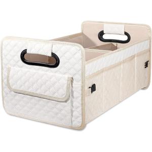JiatuA Car Trunk Organizer for SUV, Car Storage Organizer Collapsible Multi Compartment Container Box Adjustable Car Accessories for Women Men, Beige (Standard)