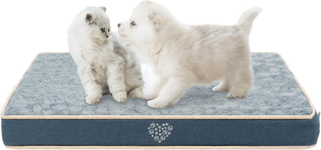 VANKEAN Waterproof Dog Crate Pad Bed Mat Reversible (Warm&Cool), Removable Washable Cover & Waterproof Inner Lining, Pet Crate Mattress for Cats and Dogs, Joint Relief Dog Bed for Crate, Navy (Small)