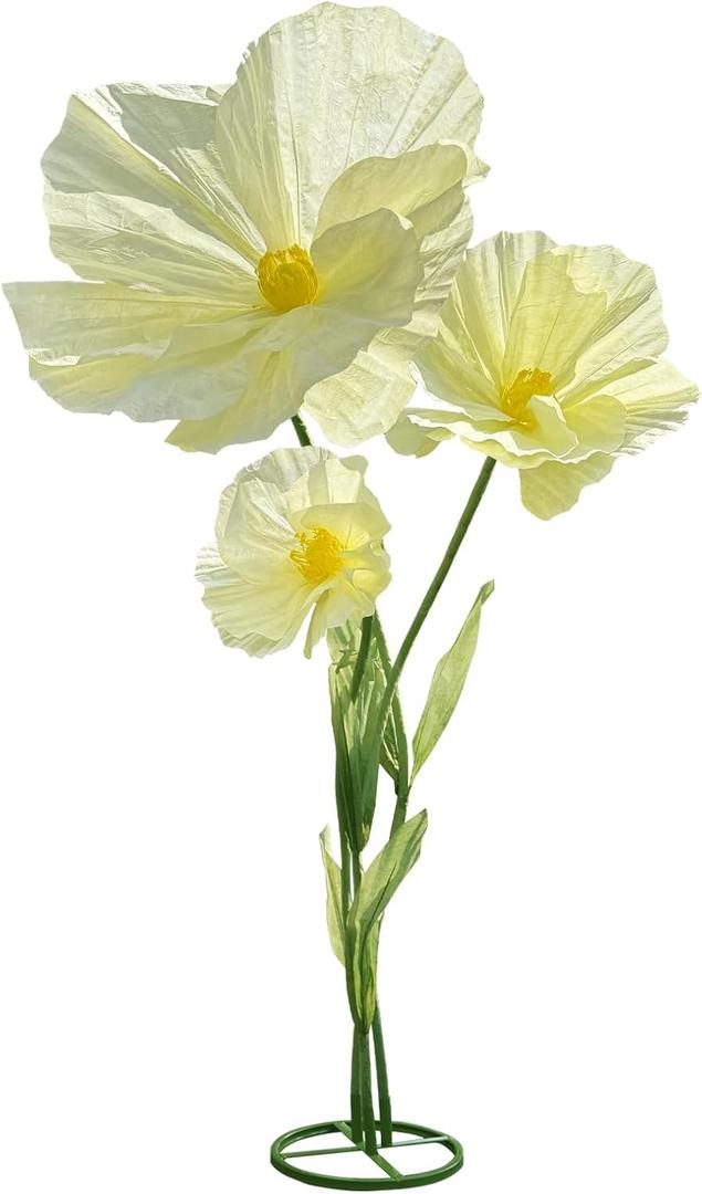 3Pcs Artificial Flowers for Outside, Large Flower Decorations for Birthday Party, Fake Flowers for Garden, Hotel, Office, Home Farmhouse Decor, Wedding, Art Gallery Graduation, Store-Yellow
