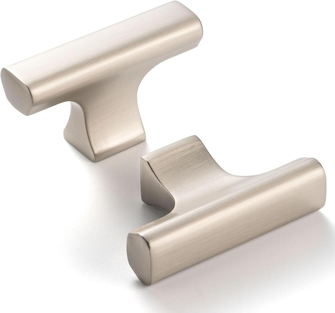 10 Pack 2 Inch, T-Bar Brushed Nickel Cabinet Knobs Satin Nickel Drawer Knobs Silver Cabinet Pulls, ZK1303 Kitchen Hardware for Cabinets Drawers Bedroom Dresser Cupboard Bathroom Vanity Closet