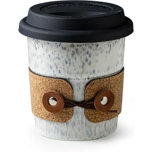 Ceramic Coffee Tumbler, Large Travel Coffee Mug with Lid, Large Porcelain Coffee Cup, Reusable Tea Mug, Microwave & Dishwasher Safe, Coffee Gifts for Men & Women, 13.5oz