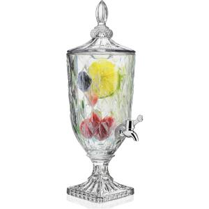 0.8 Galllon Glass Drink Dispenser for Parties with Spigot Glass Iced Beverage Dispenser with Lid Wide Mouth Beverage Server for Party Bar Wedding Decoration (diamond)