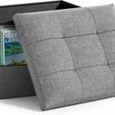 Dayacoco Storage Ottoman Foot Rest Stool, Foldable Foot Rest Stool with Thicker Foam Padded Seat, 43L Small Ottoman with Storage, Holds Up to 350lbs, 17x13x13in,Drak Gray