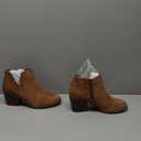 PiePieBuy Womens Ankle Boots Chunky Stacked Heel Slip on Shoes Faux Suede Side Zipper Casual Western Booties (6, Brown-1)