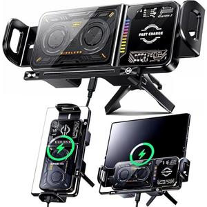 UWDFH Wireless Car Charger, 2026 Upgrade 15W Fast Charging with LED Light Auto Clamping Phone Holders for Your car for iPhone 16/15/14/13 Mini Pro Max, Samsung Galaxy S25 Ultra, S24/S23 etc (Black)(Vent Clip/Mount Not Included)