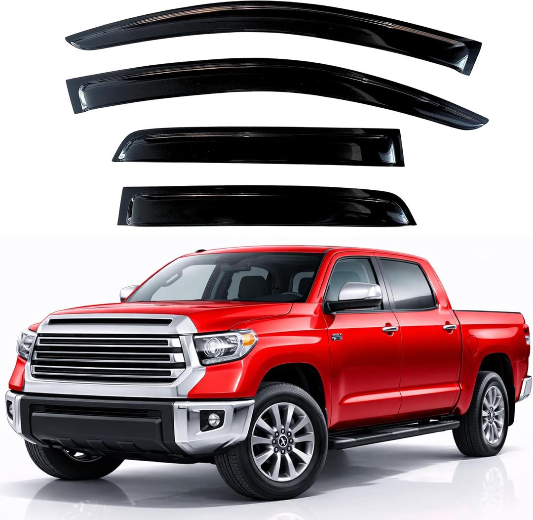 KPY Rain Guards Fit for 2007-2021 Toyota Tundra Crewmax, Out-Channel Window Visors Vent Wind Deflectors 4PC, Truck Accessories for 07-21 Tundra Crewmax (Full-Size Cabs)