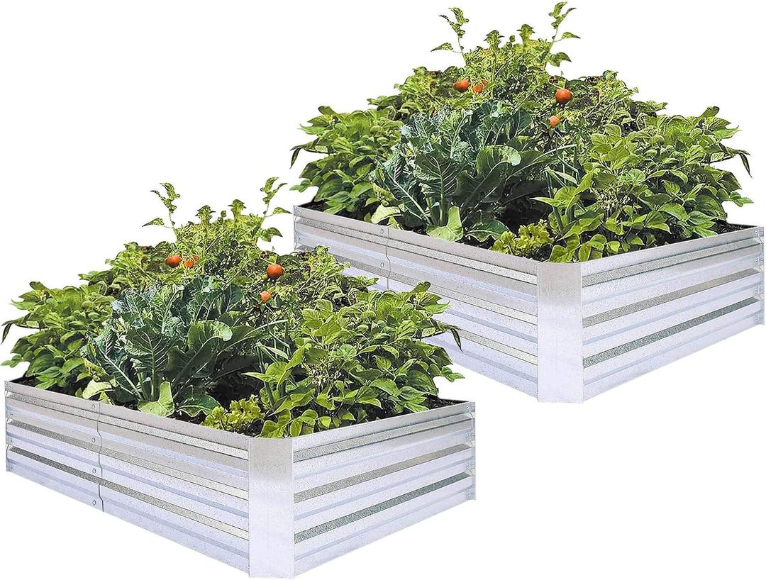 Galvanized Raised Garden Beds 2-Pack (6x3x1ft Each) Popular Heavy-Duty Metal Planter Box with 4 Support Bars for Vegetables, Herbs, Flowers, Space-Saving Size for Small Yards & Patios