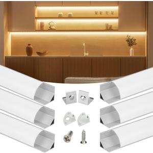 Muzata 6Pack 3.3FT/1M V Shape LED Channel Silver Aluminum LED Strip Diffuser Channel with Milky White Cover Frosted Corner Lighting Easy Installation V1SW WW 1M