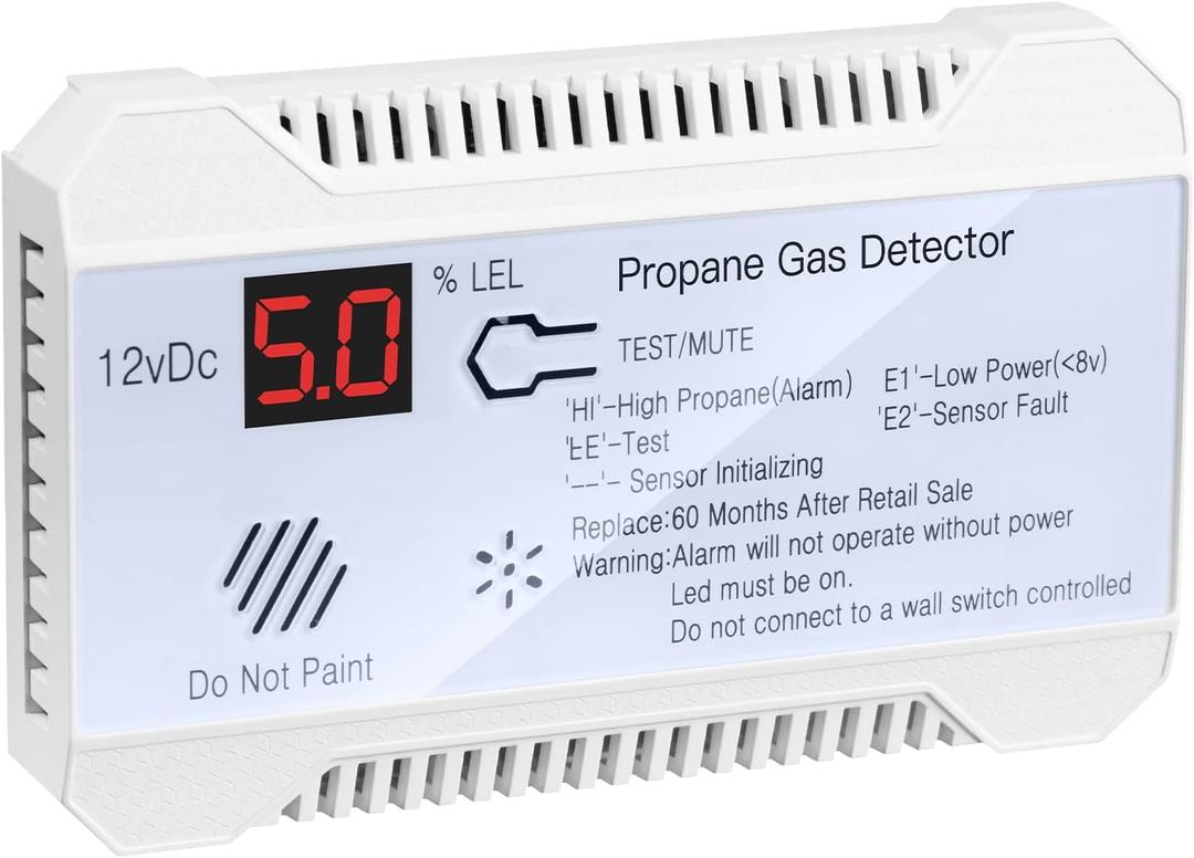 RV Propane Gas Detector, 85dB Loud Alarm DC 12V, Mini Compact Design RV Propane Alarm for Trailer, Camper, Motorhome, Motorcoach (White) (White)