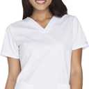 Cherokee Scrub for Women Modern Classic V-Neck Top with 3 Pockets, 2-Way Stretch, Ultra Soft & Breathable Fabric - WW630 (White, XS)