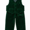 IDOPIP Toddler Kids Baby Boys Formal Suit Velvet Gentleman Outfits 3PCS  Tie Shirt Vest Pants Winter Fall Casual Birthday Wedding Party Dress Clothes Set Dark Green -Vest 18-24 Months