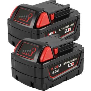 18V 8.0Ah Lithium Battery Replacement for Milwaukee M18 48-11-1828 48-11-1850 Cordless Power Tools, High Capacity Battery Packs for Construction Workers & DIY Users (2pack Battery)