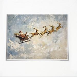 Vintage Santa Claus and Reindeer Wall Art - Christmas Farmhouse Holiday Print Rustic Christmas Decor Abstract Festive Canvas Art Poster for Gallery Living Room Bathroom 8x10inch Unframed (10L" x 8W")