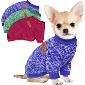 3 Pack Dog Sweaters for Small Dogs Girl Boy Winter Fleece Clothes Warm Soft Dog Sweatshirt Outfit for Dogs Cats Pet Apparel (Green, Medium) (Wine Red+Green+Dark Blue)
