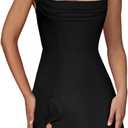 Aisbei Women's Sexy Square Neck Dress Sleeveless Elegant Ruffle Side Slit A Line Party Club Mini Dress, S