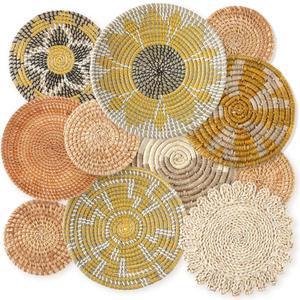 Tatuo 11 Pcs Boho Wall Basket Decor Bulrush Woven Wall Hanging Art Round Farmhouse Rustic Handmade Wicker for Summer Home, Bedroom, Living Room, Kitchen Decorations, Multi Sizes(Lively)