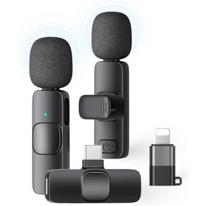 2 Pack Wireless Lavalier Microphone – Plug and Play Lapel Mic for iPhone/iPad/Android, Noise Reduction Mini Mic for Video Recording, Interview, Podcast, Vlog, for Y-ouTube/T-ikTok