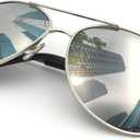 J+S Premium Military Style Classic Aviator Sunglasses, Polarized, 100% UV protection for Men Women (Large - Silver Frame/ Silver Mirror Lens)