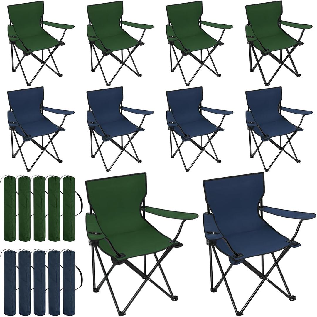 Huwena 10 Pack Folding Camping Chairs with Cup Holder and Carry Bags, Portable Outdoor Lawn Chairs Bulk for Picnic Party Backyard Events Beach Outdoor Activities, 19.7 x 19.7 x 31.5 inches