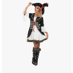 fun shack Pirate Costume Women's Deluxe Buccaneer Outfit with Corset Jacket, Dress, Hat,XL