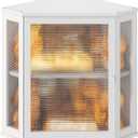 Corner Bread Box for Kitchen Countertop, Farmhouse Style with Acrylic Wavy Door Panel White Counter Bread boxes, Extra Large Food Storage Container
