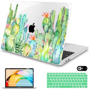 Mektron for MacBook Air 13 Case A1466/A1369 (2010-2017 Release), Snap-on Plastic Hard Shell Cover for MacBook Air 13.3 inch with Keyboard Cover,Watercolor Cactus