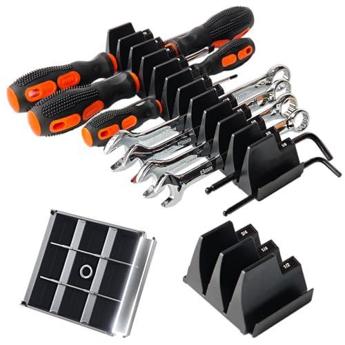 Wrench Organizer for Tool Box & Drawer, Reinforced Anti-Slip Toolbox Organizer System, Universal Tool Organizers and Storage for Wrenches & Screwdrivers (Metric & SAE Labels, Black, 42PC)