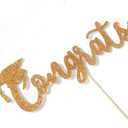 4 x Gold Glitter Congrats Cake Topper - Congrats Grad Cake Decor - 2022 High School/ College/Senior Graduation Party Decorations Supplies