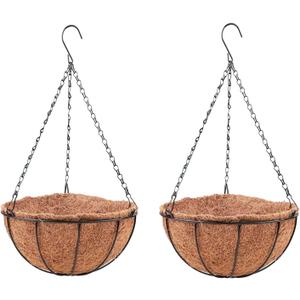LaLaGreen Hanging Baskets for Plant Outdoor (18 Inch, 2 Pack) Extra Large Black Metal Wire Hanging Planter with Coco Liner Round Flower Pot Holder Hanger Deck Porch Modern Garden Balcony Country Decor