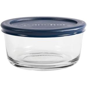 Anchor Hocking 2 Cup Glass Storage Containers with Lids, Set of 3 Glass Food Storage Containers with Navy SnugFit Lids